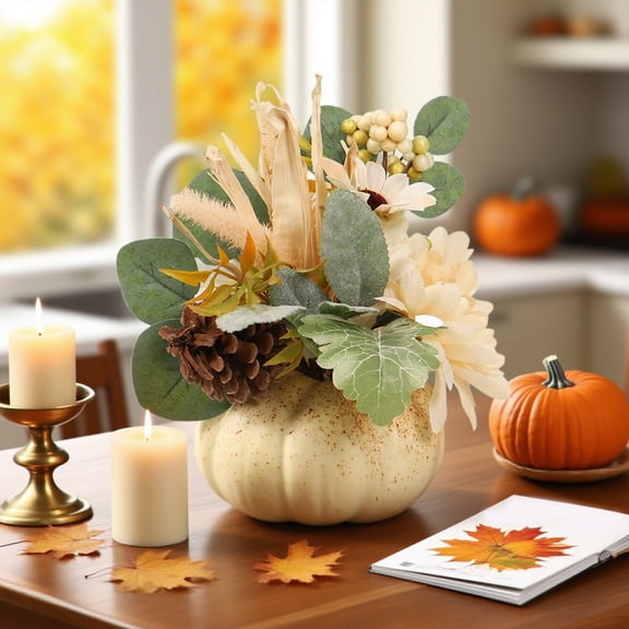 Clearance Event & Party under $5,Halloween Pumpkin Artificial Flower Arrangement Realistic Fall Centerpiece (Set Of 3)