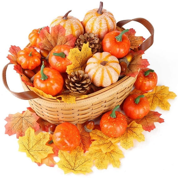 Clearance Event & Party under $5,Thanksgiving Artificial Pumpkins Home Decoration Set Artificial Pumpkins With ConesMaple Leaves Decoration