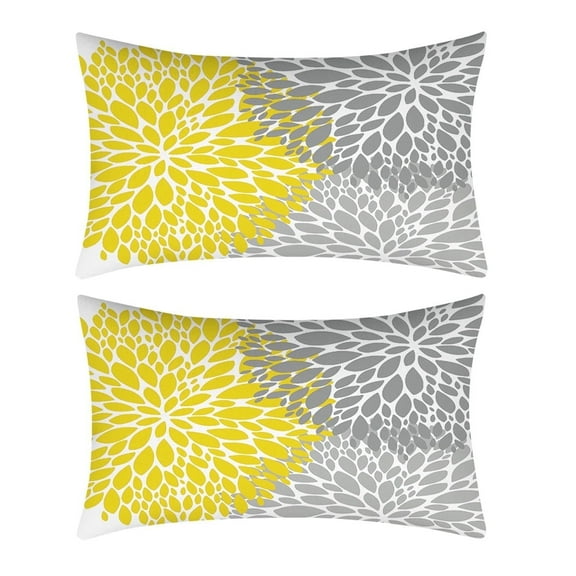 Clearance Event Yellow Blue Flower Pillow Covers 12x20 Inch Set of 2 Outdoor Throw Pillow Covers for Living Room Sofa Patio Furniture Garden Floral Polyester Covers
