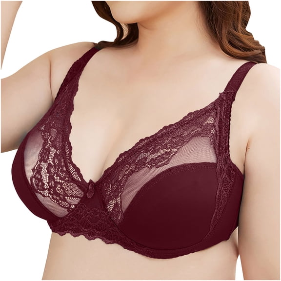 Everyday Bra for Women Mesh Lace Breathable Comfortable Padded T Shirt Bra Comfort Bralette Lightweight Cozy Bras (85, Wine)