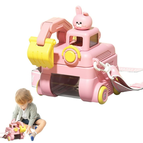 Clearance! Excavator Water Bottle for Kids 17 Oz Leak Proof Cute Excavator Water Cup with Wheels Adjustable Strap Water Bottle Funny Car Shape Water Cup for School Outdoor Tr