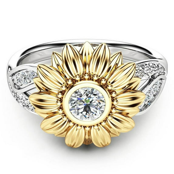 Clearance!Exquisite Women's Two Tone Floral Ring Round Sunflower Size 9