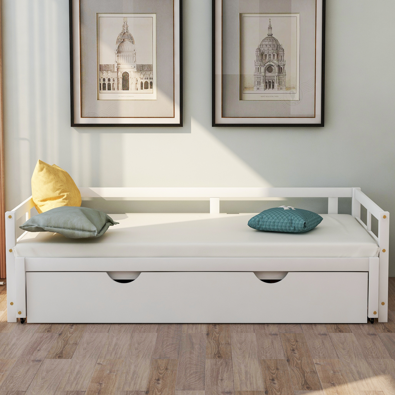 Clearance!Extending Daybed with Trundle, Wooden Daybed with Trundle for