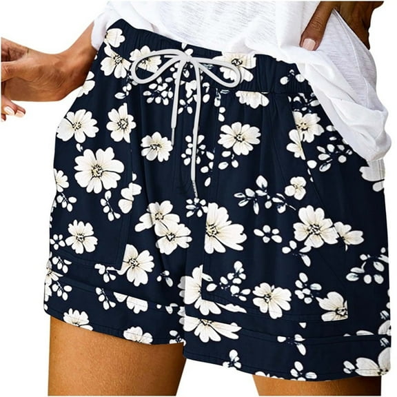 FAHXNVB Shorts for Women Elastic High Waisted Drawstring Casual Pull On Summer Shorts with Pockets Loose Beach Vacation Lounge Shorts