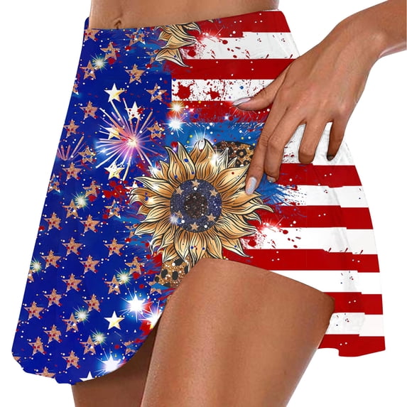 FAHXNVB Women's 2 in 1 Running Shorts 4th of July Gym Yoga Workout Athletic Shorts High-Waisted American Flag Patriotic Shorts