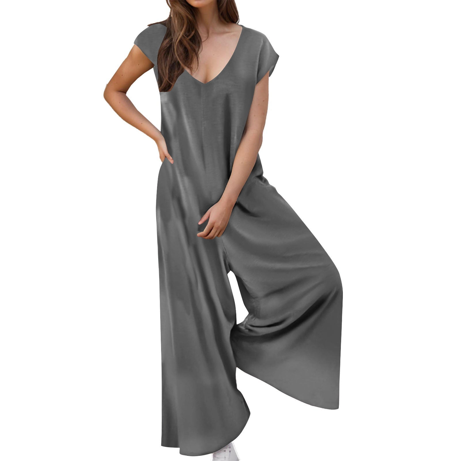 HGps8w Women's Hooded Jumpsuit - Loose Fit, Drawstring Waist, Long Sleeve Romper With Pockets