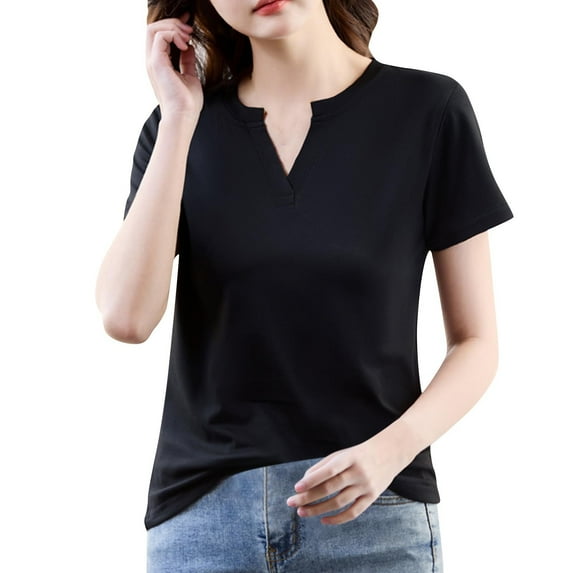 FAHXNVB Womens Summer Tops Short Sleeve Basic Casual V Neck T Shirts Loose Fit Trendy Fashion Lightweight Shirts 2025