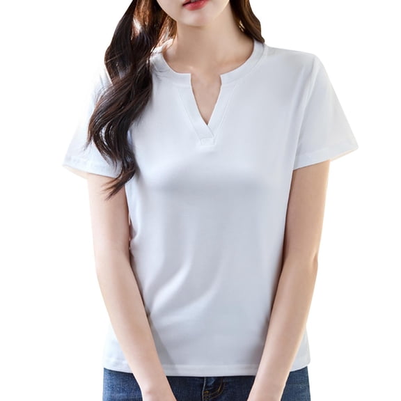 FAHXNVB Womens Summer Tops Short Sleeve Basic Casual V Neck T Shirts Loose Fit Trendy Fashion Lightweight Shirts 2025