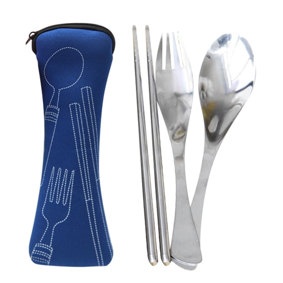 Clearance!FNGZ Tableware Portable Cutlery Set 3Pcs Stainless Steel Knife Fork Spoon Family Travel Camping Cutlery Dark Blue