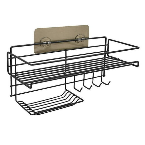 Clearance!FNGZ Wire Shelving Bathroom Shelf Organizer Shower Caddy Storage Kitchen Rack with Traceless Transparent Adhesive No Drilling Black