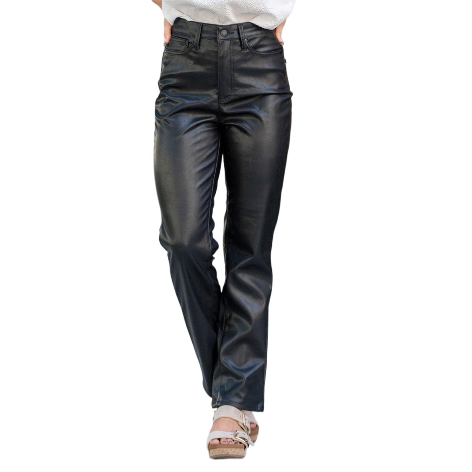 Clearance!FUNUONY Leather Pants for Women Faux Leather High Straight Pants Leg Vegan Leather Business Pant Trousers Work Pants Women Sweatpants Women Black S