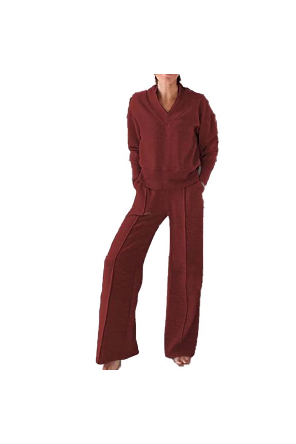 Clearance FUNUONY Lounge Set Women Sweatsuit Set Quarter Zip Oversized Sweatshirt Wide Leg Sweatpant Fall Set Tracksuit Wide Leg Pants 2 Piece Sets for Women Long Sleeve Shirts Red 1 XL