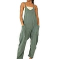 thumbnail image 1 of Clearance!FUNUONY Overalls Women's Casual Sleeveless Jumpsuits V Neck Spaghetti Strap Overalls Long Pants Romper with Two Pockets Jumpsuits for Women Rompers for Women 2024 Green 1 3XL, 1 of 5