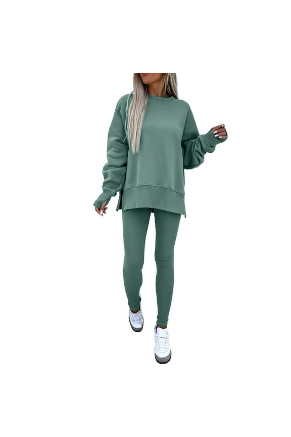 Clearance FUNUONY Sweatsuits Women 2 Piece Outfit 2 Piece Outfits Long Sleeve Pullover Hooded Crop Top Sets Track Suits for Women Set Lounge Set Jogger Sets for Women 2 Piece Green L
