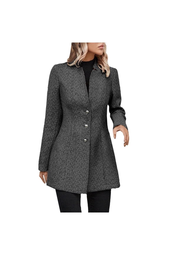 Clearance!FUNUONY Trench Coat Women's Business Casual Herringbone Wool Coat Button Up Notch Collar Jacket Long Cardigans Winter Coats Windbreaker Dark Gray S
