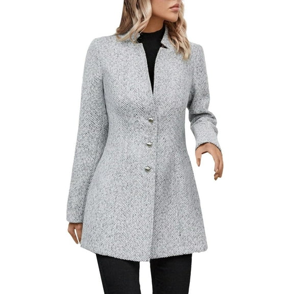 Clearance!FUNUONY Trench Coat Women's Business Casual Herringbone Wool Coat Button Up Notch Collar Jacket Long Cardigans Winter Coats Windbreaker Gray M