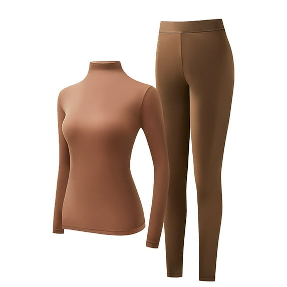 Clearance!FUNUONY Womens Thermals Top and Bottom Set High Neck Skin Care Clothing Set High Elastic Non Marking Underwear Thermal Leggings for Women Thermal Underwear for Women Coffee L