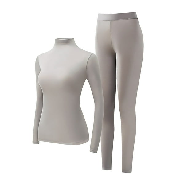 Clearance!FUNUONY Womens Thermals Top and Bottom Set High Neck Skin Care Clothing Set High Elastic Non Marking Underwear Thermal Leggings for Women Thermal Underwear for Women Dark Gray XL
