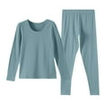 thumbnail image 1 of Clearance!FUNUONY Womens Thermals Top and Bottom Set Round Neck Set Women's Underwear Cotton Line Clothing Autumn and Winter Thermal Leggings for Women Thermal Underwear for Women Mint Green 2XL, 1 of 9