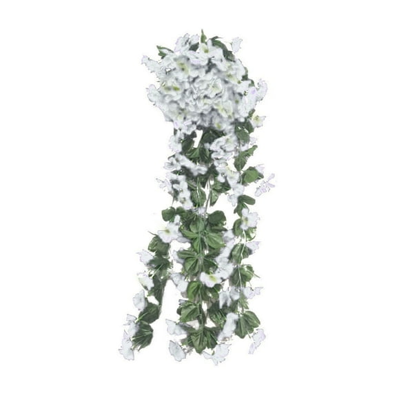 Hvmvliv Fake Flowers Artificial Hanging Flowers for Outdoor (1 Pack) Violet Lvy Fake Hanging Plant & Flowers for Home Wedding Garden Hanging Baskets Wisteria Garland Orchid Bunches Decor White