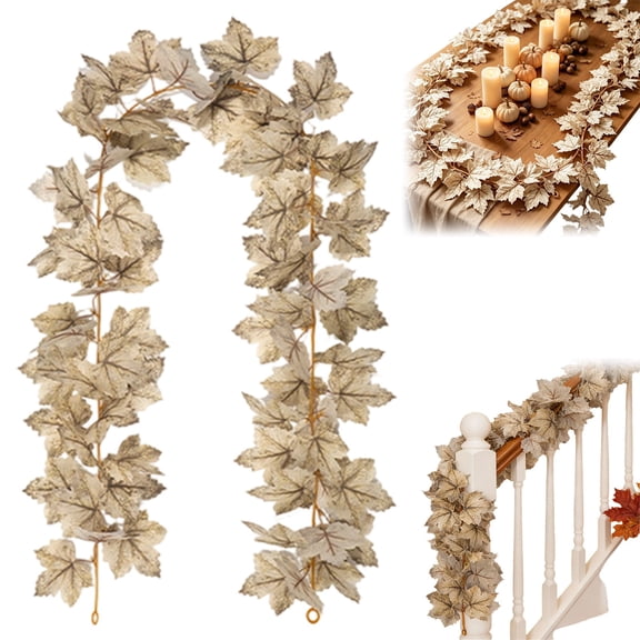 Clearance Fall Artificial Maple Leaf Wire Garland, Bendable Fall Vine Greenery, Fade Resistant Rustic Autumn Mantel Stair Table Runner Indoor Farmhouse Home Decor