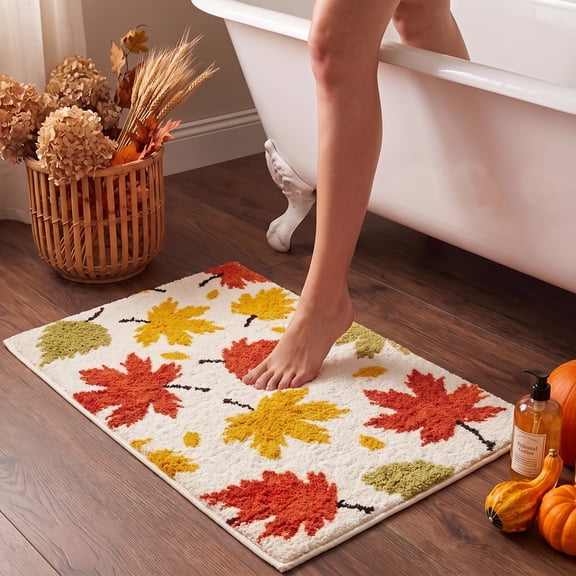 Clearance Fall Bathroom Rugs 16x24", Thanksgiving Autumn Maple Leaf Kitchen Mat Non Slip for Entryway, Halloween Decorations Indoor, 1 Pack