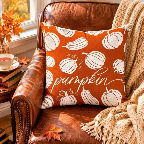 Clearance Fall Pillow Covers Throw Pillow Covers, Pumpkin Maple Leaf Cushion Case for Thanksgiving Host, Linen Rural Case, Decorative Pillow Cover for Couch Sofa Bed