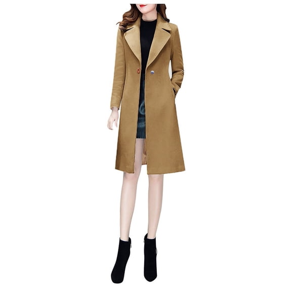 Clearance Fall Winter Pea Coat Women's Basic Essential Double Breasted Mid-Long Wool Blend Elegant Overcoat