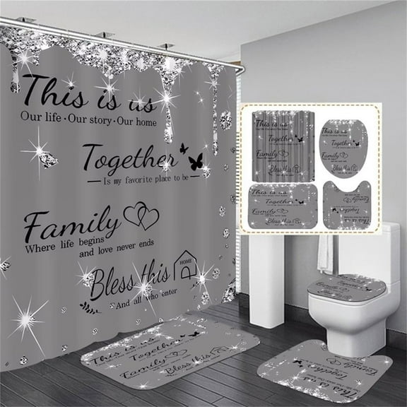 Family Shower Curtain Set Black Home Bathroom Set with Shower Curtain and Rugs and Accessories Bathroom Decor Curtain with 12 Hooks