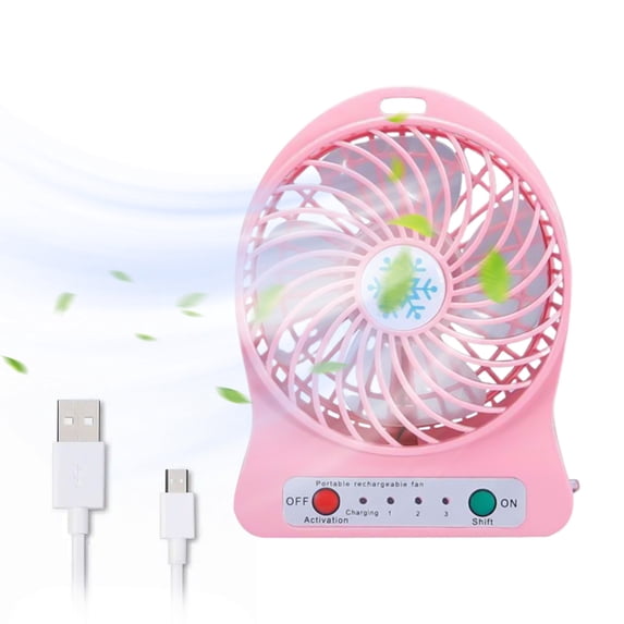 Hvmvliv Fan for Bedroom Portable Small Desk Fan Mute Snowflake Fan 3 Gear Wind Speed, 1200Mah Rechargeable Battery Operated Fan for Office, Bedroom Pink