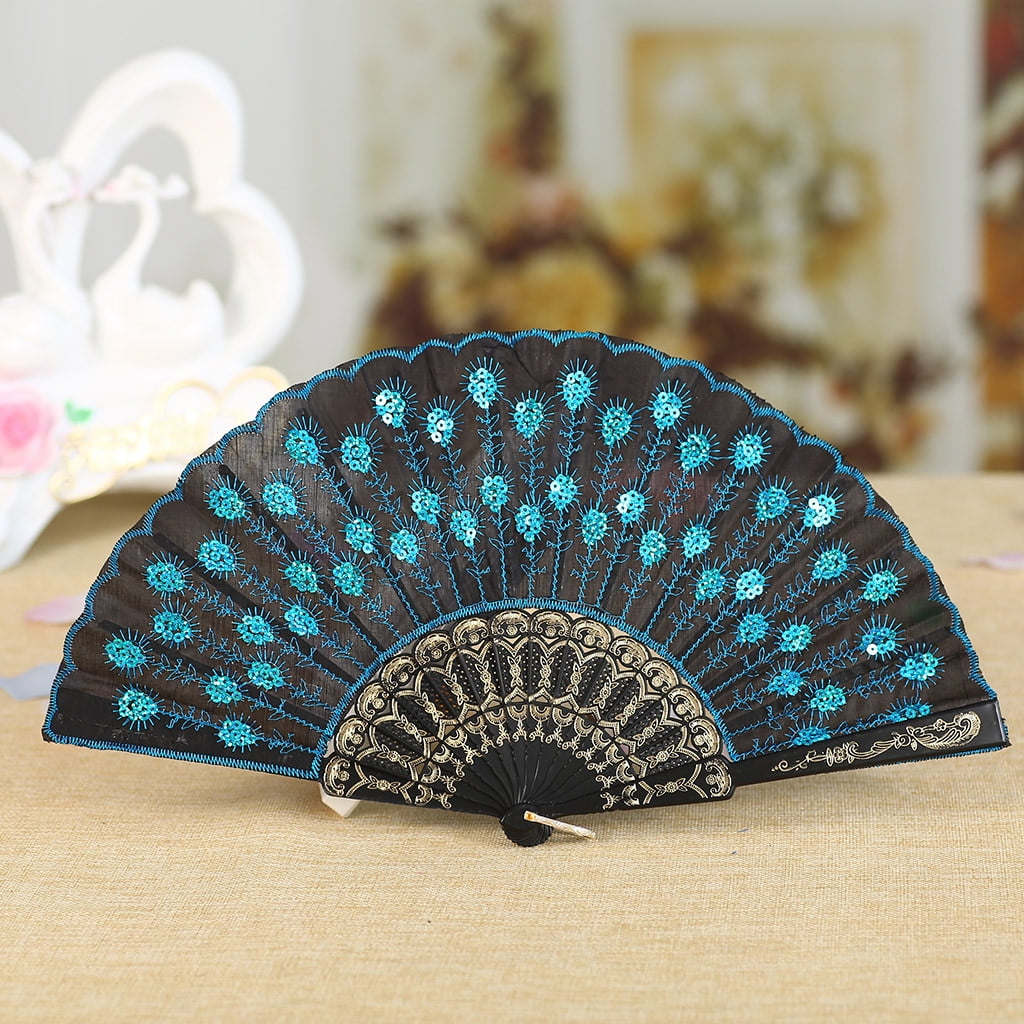 Tao Tao Handheld Folding Fan,13 In Cloth &amp; Wooden Handle Elegant Chinese Foldable Fans Women Festival Decoration Performance Durable Stylish Dance Wedding