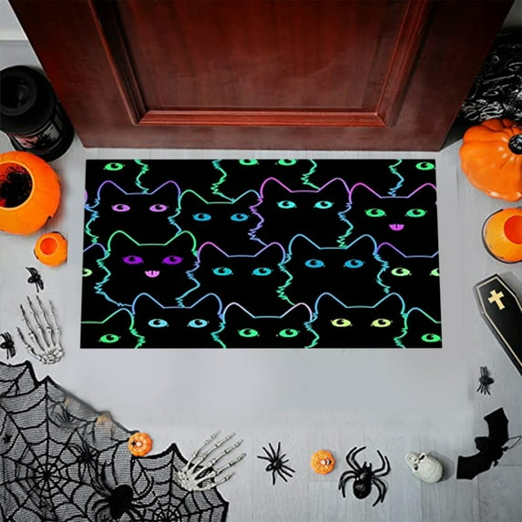 Clearance! Fanshiluo Halloween Crystal Velvet Cats Pattern Rug Non-slip Kitchen Mat,Entrance Door Mat,Bathroom Floor Mat,Toilet Absorbent Mat,Washable Rug Mat