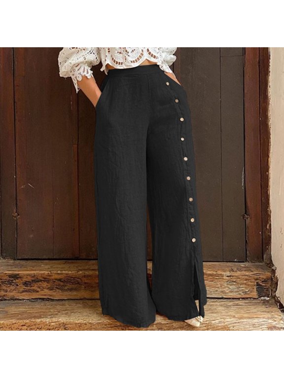 Fashion Ladys High Waisted Pants Women's Button-Split Wide-Leg Pants High-Waist Trousers Loose-Fitting Casual Pants