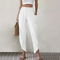 thumbnail image 1 of Clearance Fashion Ladys High Waisted Pants Women's Casual Wide Leg Pants Solid Elastic Waist Loose Long Pants With Pocket, 1 of 5