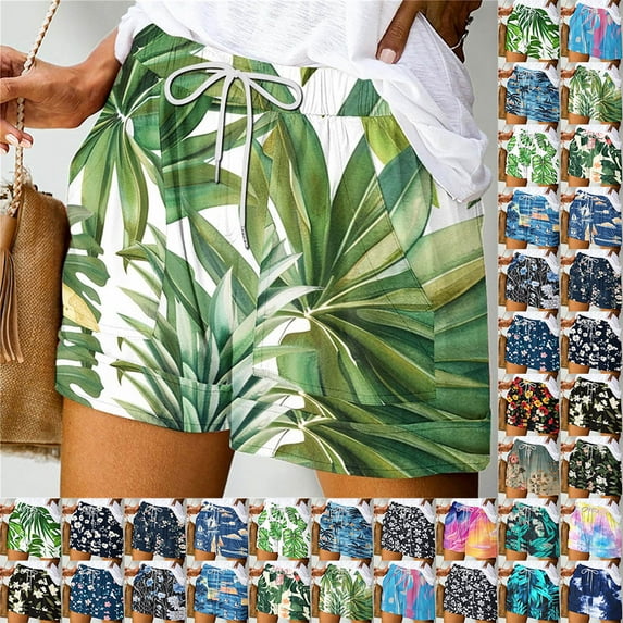 Summer Fatuov Ladies Shorts with Pocket Summer Shorts Floral Print Drawstring Casual Shorts Multicolor, Size XXL