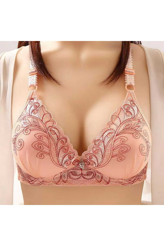 Push-Up Bras for Women Plus Size Wireless Bras for Everyday Lace Embroideries Bralette Spaghetti Straps Comfort Bras 36A
