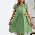 Clearance Fatuov Summer Dresses 2025 Pocket Casual Fashion Round Neck Short Sleeve Solid Color
