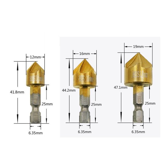 Clearance Faucets under $5,3 Pcs Flute Countersink Drill Bit Set Counter 12-19mm Sink Chamfer Cutter