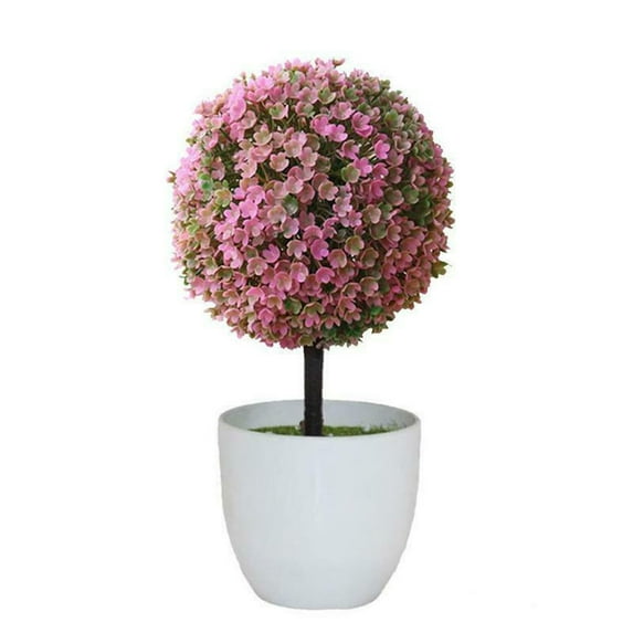 Clearance Faux Plants, Tyeign Artificial Ball Shaped Tree Fake Fresh Green Grass Flower in White Plastic Pot for Home Office Tabletop Decor Centerpiece House Plants Indoors Live