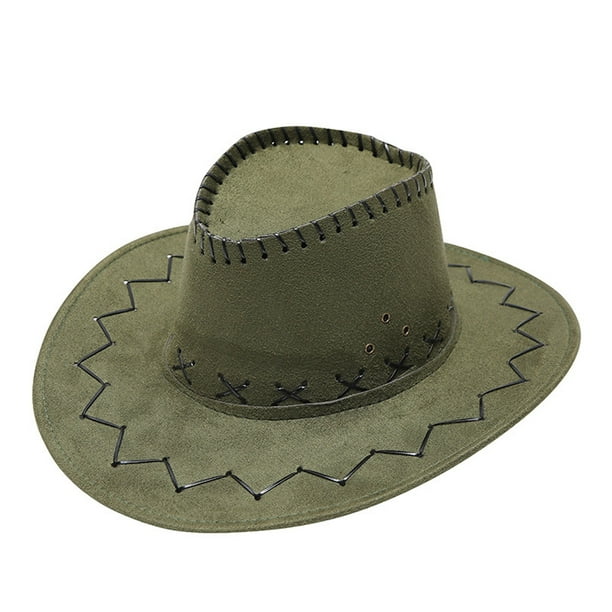 Clearance Fdelink Adult Casual Solid Suture Summer Western Fashion Cowboy Sun Hat Wide Brim Travel Sun Cap Adult Hat Army Green