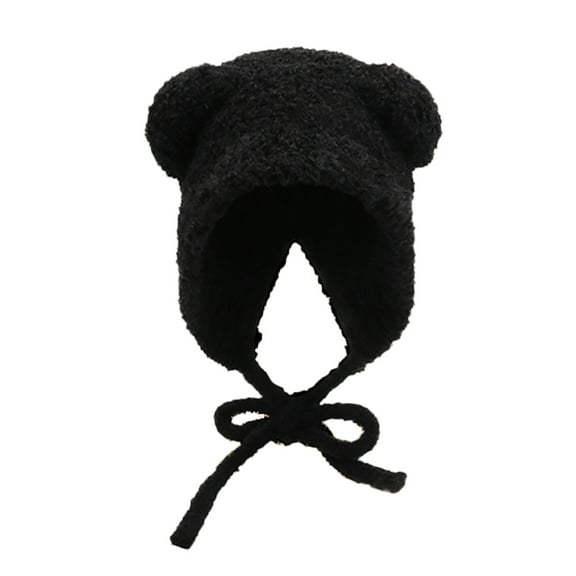 Clearance! Fdelink Beanie Hat Winter Hats Hat Female Cute Bear Ears Warm Knitted Ear Cap Sweet Show Young Everything Winter Woolen Hat Black