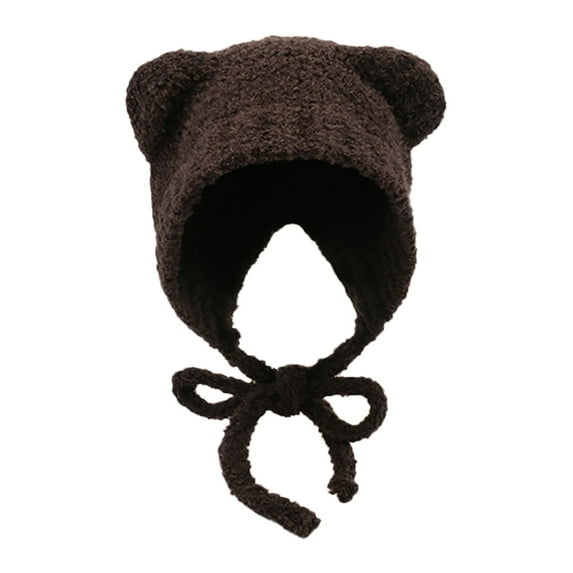 Clearance! Fdelink Beanie Hat Winter Hats Hat Female Cute Bear Ears Warm Knitted Ear Cap Sweet Show Young Everything Winter Woolen Hat Coffee