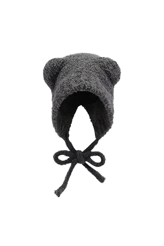 Clearance! Fdelink Beanie Hat Winter Hats Hat Female Cute Bear Ears Warm Knitted Ear Cap Sweet Show Young Everything Winter Woolen Hat Grey