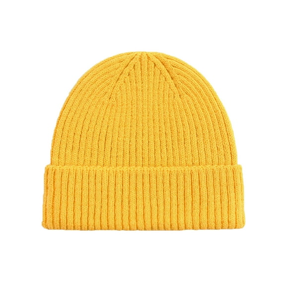 Clearance! Fdelink Beanie Hat Winter Hats Hot Soft Yarn Custom Plain Cuff Knit Winter Hat Yellow