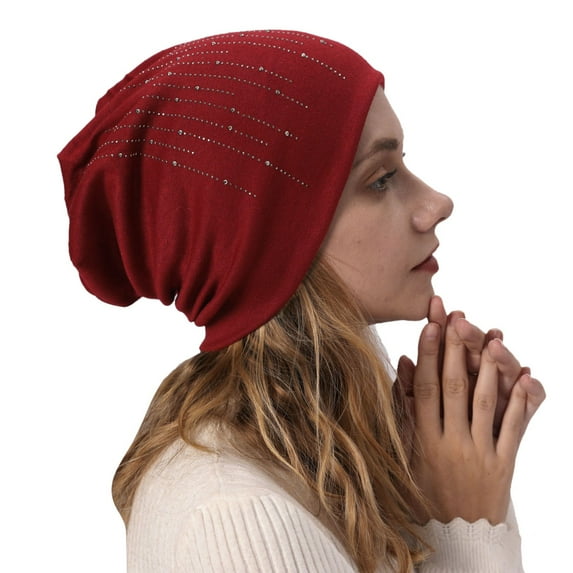 Clearance! Fdelink Beanie Hat Winter Hats Knitted Double Layer Hot Drill to Keep Warm Neutral Loose Lightweight Hip Hop Soft Cotton Casual Elastic Wool Hat Knitted Double Layer Hot Drill to Keep Warm