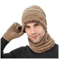 thumbnail image 1 of Clearance! Fdelink Beanie Hat Winter Hats Men's Winter Knitted Fleece Windproof Hat Scarf Gloves Three-piece Winter Knitted Hat Men's Warm Hat Khaki, 1 of 4