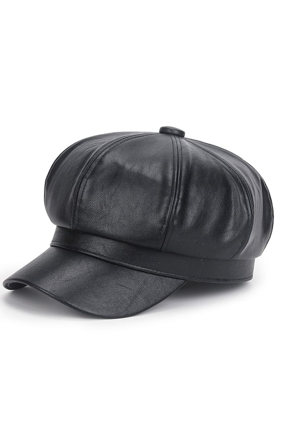 Clearance! Fdelink Beret Hat Winter Hats Women's Beret Leather Solid Color Versatile Painter Hat Spring Octagonal Hat Black