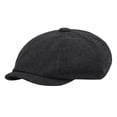 thumbnail image 1 of Clearance! Fdelink Black Grey Herringbone Newsboy Baker Boy Tweed Flat Cap Mens Gatsby Hat, Kniting Hat (Black), 1 of 3