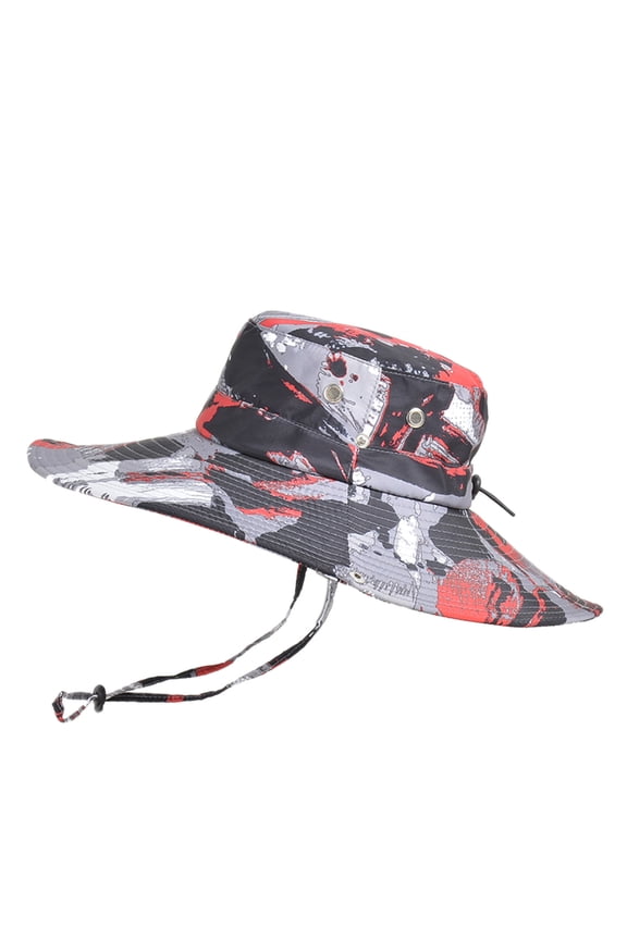 Clearance! Fdelink Bucket Hat Sun UV Protection Hat Men Mountaineering Fishing Camouflage Hood Rope Outdoor Shade Foldable Casual Bucket Hat Red