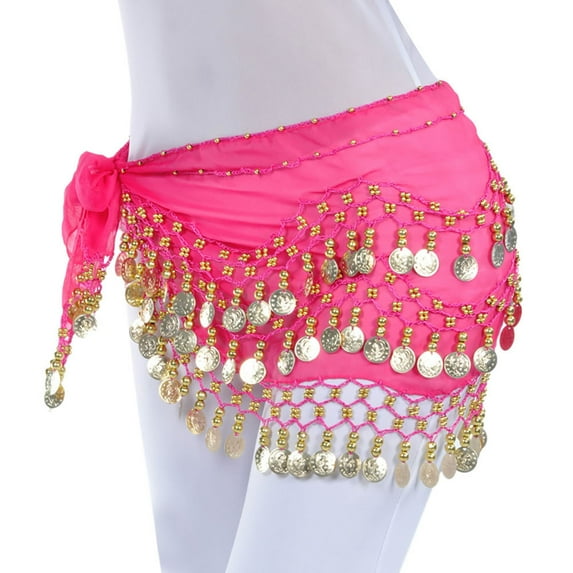 Clearance! Fdelink Chiffon Belly Dance Scarf Wrap Belt Tribal Sash Skirt Silver 128 Coins, Scarves (Hot Pink)